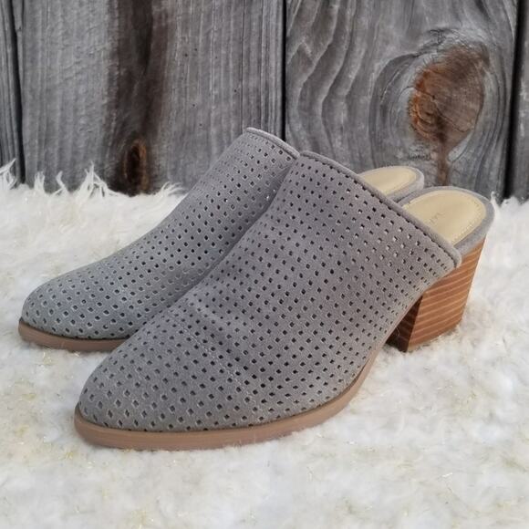 Gray Suede Mule Marc Fisher Ripley Size 7.5 Chunky Heeled Slide Leather - Picture 3 of 13